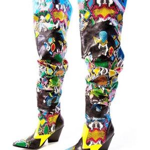 Cape robbin thigh high snake print boots